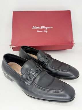 Salvatore Ferragamo Gancini Black Leather Bit Loafers Men's 9 E Made in Italy